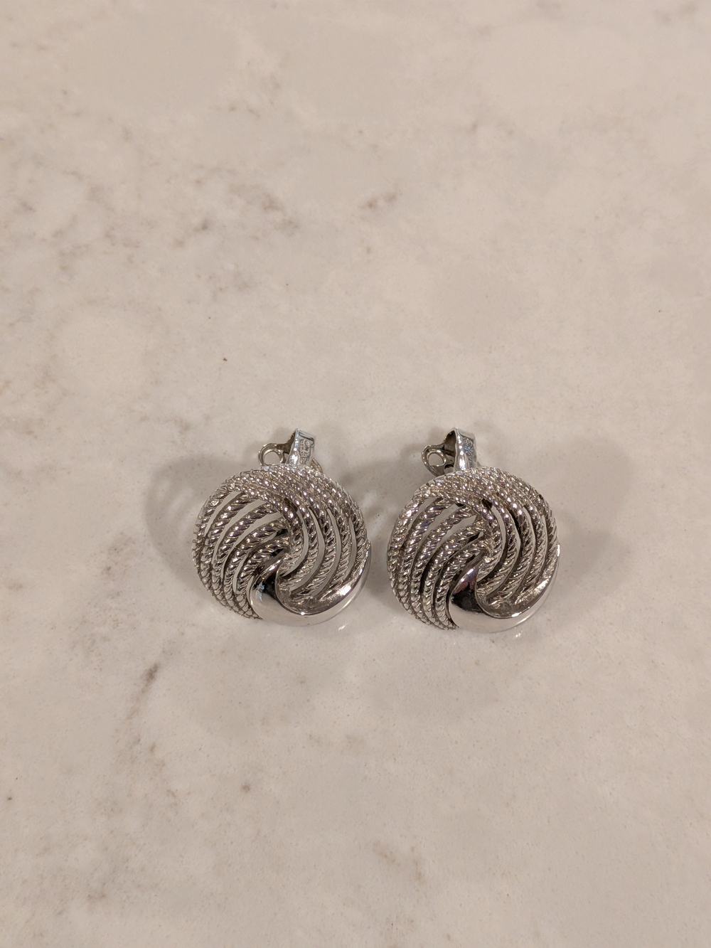 Trifari Vintage 1970 Silver-Tone Swirl Knot Clip-On Earrings - Women Jewelry